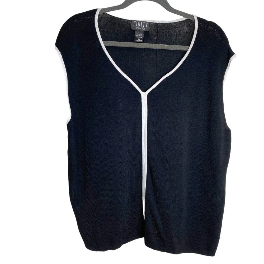 Finity Womens Black Knit Sleeveless V-Neck Tank Top with White Trim Size 3X